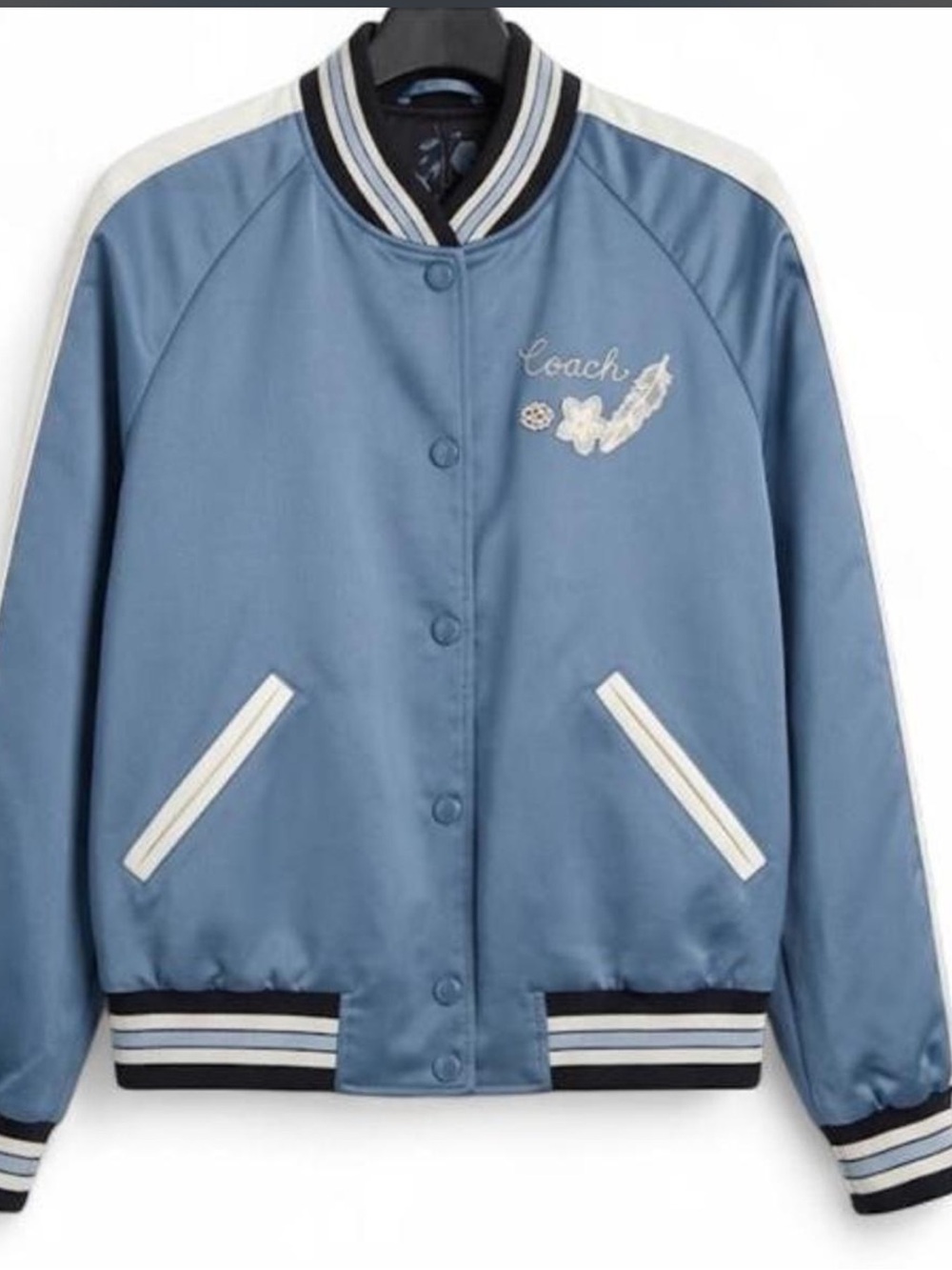 Coach Light Blue reversible Bomber Jacket with White Trim S